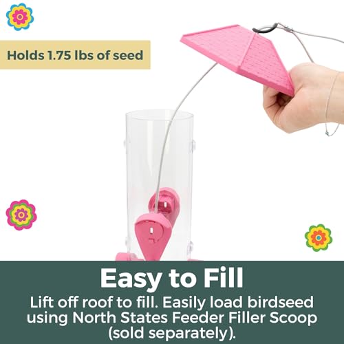 North States Village Collection - 2-in-1 Hinged-Port Birdfeeder Fiesta Pink: Hanging Bird Feeder for Outdoors, Holds 1.75 Pounds of Seed by North States - Used condition - Image 2