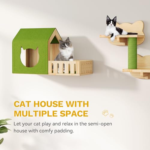 Estante de pared para gatos con rascador y torre multi-niveles miniatura 5