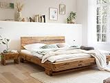 Woodkings® Holzbett Sendai 180x200 Altholz Pinie Holz rustikal mit Baumkanten - Holzkopfteil Schlafzimmer Möbel massiv Design Doppelbett Ehebett Balkenbett Echtholzmöbel