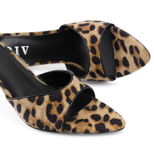 Image of QIV Leopard Kitten Heels Pointed Toe Mule Heels for Women Open Toe Kitten Heel for Party Dressy Wedding