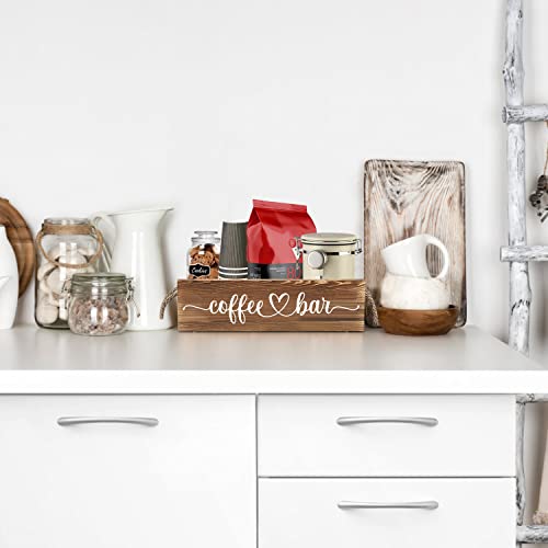 Kentuok Wooden Coffee Bar Station Organizer Countertop Storage Box With Rope Handle, Farmhouse Kitchen Coffee Bar Accessories Decor For Coffee Bar Coffee Lover (Brown) #TOP3