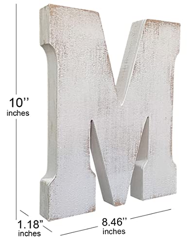 Abelots Large Wood Letter Distressed White Wash Alphabet Wall Décor Monogram Letter Alphabet Letters Free Standing Letters Wall Letters (M) #TOP2