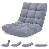 Giantex Folding Floor Chair with Back Support, 14 Adjustable Position, Padded Sleeper Bed, Couch Recliner, Gaming Floor Chairs for Adults, Meditation, Living Room (Grey)