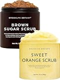 Brooklyn Botany Brown Sugar & Sweet Orange Body Scrub Set – Exfoliating and Moisturizing Face, Body, Hand & Foot Scrubs – 2 x 10 oz