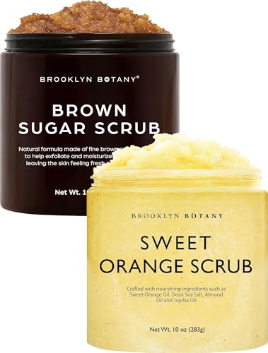 Brooklyn Botany Brown Sugar & Sweet Orange Body Scrub Set – Exfoliating and Moisturizing Face, Body, Hand & Foot Scrubs – 2 x 10 oz