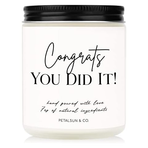 PETALSUN Congratulations Gifts for Women Men, Graduation Gifts for Her, Him - College Masters Degree Phd Graduation Gifts, Promotion Gifts, New Job Gift, Handmade Lavender Scented 7oz Candle Cover