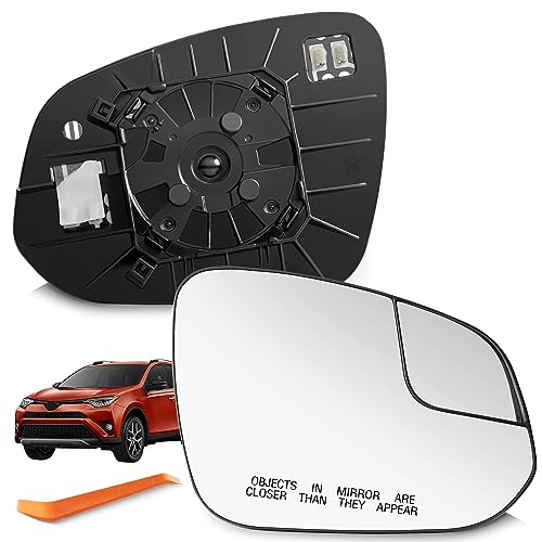 SNEMEEY Compatible with Toyota RAV4 Passenger Side Mirror Glass 2016 2017 2018 - Right Side Replacement View Mirror, Heated Chrome Convex Mirror with Backing Plate and Rear Holder by SNEMEEY - Used condition - US$35.14