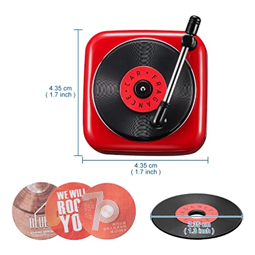 Image of Record Player Car Vent Clips Air Freshener Retro Style Album Cover Car Air Conditioning Outlet Clip Fragrance Diffuser Car Interior Decoration Accessories, Red