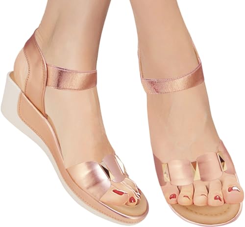 Image of Action Women's Platform Sandals| Block Heel| Glitter Embellished| Ankle Strap Bronze