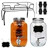 Accguan 1-Gallon Drink Dispenser,Glass Water Dispenser with Tin Lid and Stainless steel faucet,Black Iron Frame,Mason Drink Dispenser for Parties, Picnics, Barbecues and Daily,2 pack
