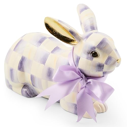 MACKENZIE-CHILDS Bunny Figurine, Rabbit Decor for Spring, Standing, Purple-and-White Violet Check