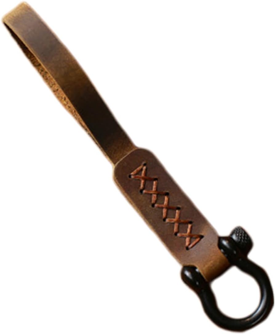 FRCOLOR Handmade Leather Keychain Camera Strap Retro Brown Key Ring