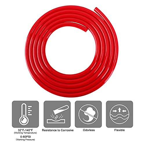 Hgkeke Beer Co2 Gas Line Kit - 10Ft Pvc Co2 Tubing Hose & 6Pcs Stainless Steel Hose Clamp Solid Red Non-Toxic Odorless Bendable Keg Co2 Line For 5/16’’ Barb Ball Lock, D Coupler Gas Dispense Brewing #TOP5