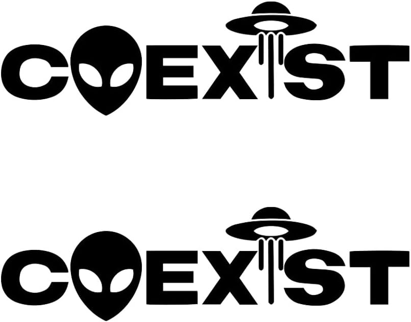 2pcs Funny Coexist Vinyl Stickers with The UFO and Alien Design, 7.87"x2.17", Waterproof Decal for Cars, Motorcycle Surfaces, Trucks, Laptops, Windows, Glass, Metal #2BZ438 (Black) image 4