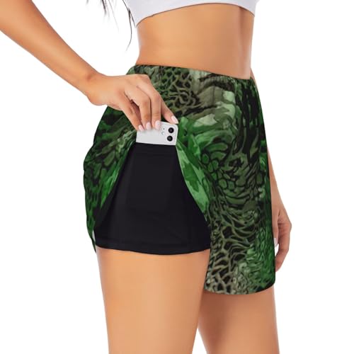 Short de yoga double couche vert serpent anti-frottement
