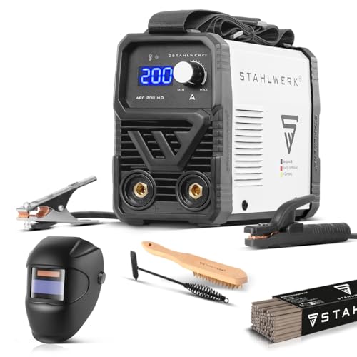 STAHLWERK Poste à souder à l'électrode ARC 200 MD – Kit complet – MMA jusqu'à 200 A, utilisation flexible sans gaz, compact & léger, Smart Cooling, Hotstart...