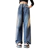Trendige Frühlingsjeans mit geradem Bein weiter Passform bequeme Stretch-Denimhose Baumwollmischung ideale Freizeitkleidung geeignet für jugendliche Mädchen von 6 bis 15 Jahren (Blue, 12-13 Years)