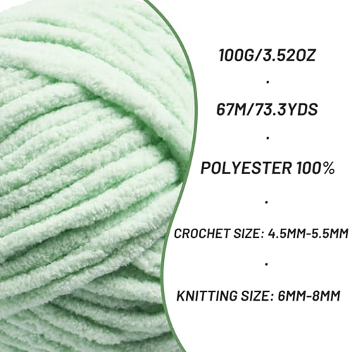 Image of 3 Pack Chunky Chenille Yarn for Crocheting, Baby Yarn for Crocheting Soft Blankets, Bulky Yarns for Crochet Amigurumi, 300g (223yds) Fluffy Velvet Yarns for Hand Knitting (3 Light Green)