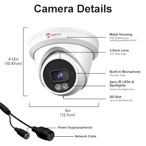 Anpviz 8MP PoE IP Camera, Built-in Mic, 512GB SD Slot, Security 4K Turret IP Camera Outdoor Indoor, Smart Color Night Vision 100ft, Human & Vehicle Detection, NDAA Compliant (U Series) by Anpviz - Image 9