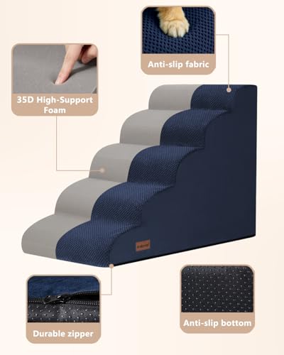 Image of Aodisman Dog Stairs for High Beds,5 Step Pet Ramp for Dogs and Cats,22.4 inch H | High-density foam dog steps for beds and window sills, with a non-slip bottom for puppy and older cat,comfortable,Blue