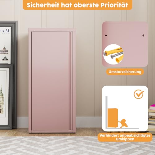 SUPEER Metall Aktenschrank Büro mit Einzeltür,Ordnerschrank 88x40x35 cm, 2 höhenverstellbare Ablagen,Robustes Metallspind für Dokumente, Akten & Bürozubehö(pink)