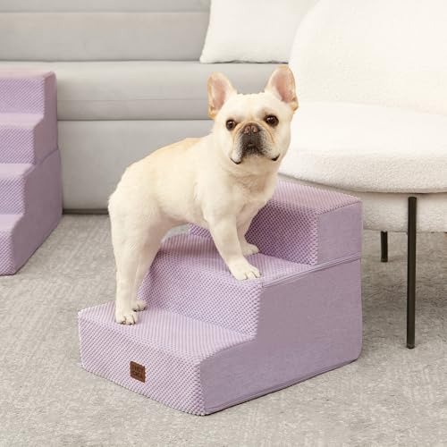 EHEYCIGA Dog Stairs for Small Dogs 13.5" H, 3-Step Dog Steps for Couch Sofa and Chair, Pet Steps for Medium Cats, Non-Slip Balanced Pet Ramp Indoor, Lilac by EHEYCIGA - Image 4