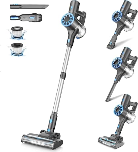 Cordless Stick Vacuum Cleaner with Self-Standing, 8-in-1 Vacuum Cleaners for Home, Lightweight Powerful Vacuum with LED Screen, Rechargeable Vacuum for Carpet, Pet Hair, Hardwood Floors (Pewter)