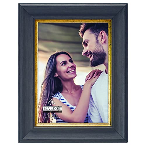 Malden International Designs 5x7 Gray wth Gold Inner Border Picture Frame