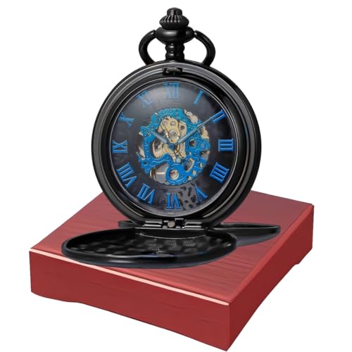 Udaney Mechanical Pocket Watch for Men - Hand-Winding Skeleton Dial
