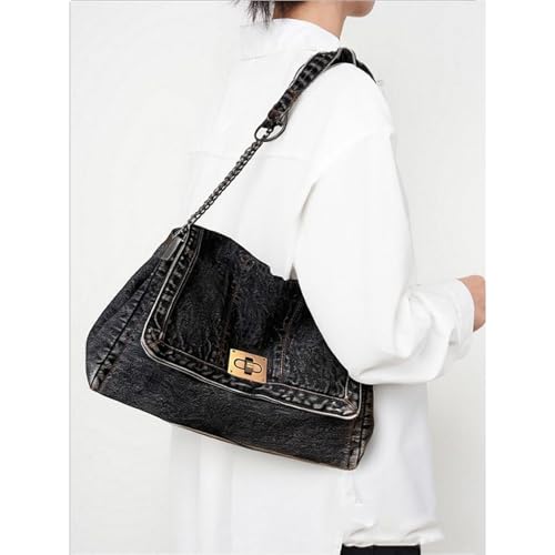 Image of Large Denim Purses for Women Denim Tote Bag Casual Retro Crossbody Lightweight Shoulder Bag Canvas Handbags