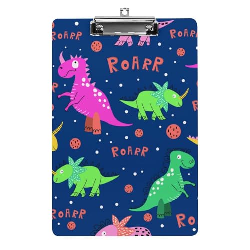 Planchette à pince dinosaures colorés A4 pour bureau et classe