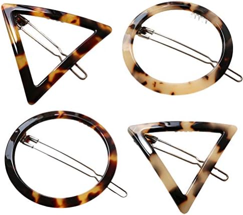 Lurrose 4 Pcs Acrylic Resin Hair Clips, Geometric Hair Pins Triangular Circle Leopard Barrettes for Party Daily
