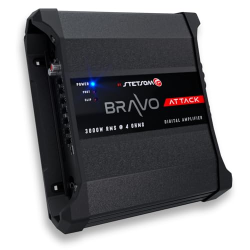 Image of Stetsom Bravo Attack 3000 4 Ohms Mono Car Amplifier, 3000.1 3K Watts RMS, 4Ω Stable Car Audio, Full Range HD Sound Quality, 3000x1, Crossover & Bass Boost, Car Stereo Speaker MD, Smart Coolers
