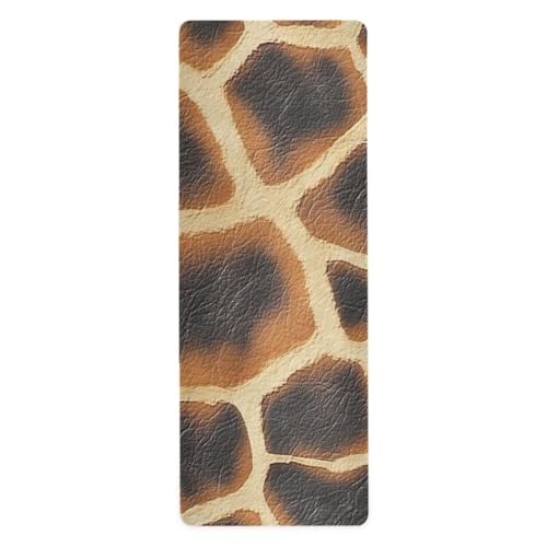 Image of Animal Giraffe Skin Texture Print Khaki Black yoga mat with carrying bag For floor printed, natural rubber non slip, with yoga mat storage tapete para ejercicio 71x26 inches 1MM