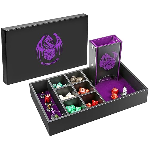 DND Dice Tray & Tower Storage Box, 4 in 1 D&D Dice Holder Case (Dice Rolling Tray, Dice Roller Tower, Dice & Miniature Storage), Great RPG Accessories Gifts for Dungeons and Dragons MTG DM & Player