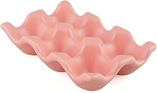 Bandeja de cerámica para 6 huevos, bandeja para huevos, contenedor de porcelana, organizador para cocina, refrigerador, color rosa
