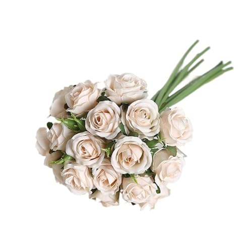 MBACODAI Ramo de 18 Rosas Individuales, decoración for Sala de Estar, Flor Artificial.(Milk White)