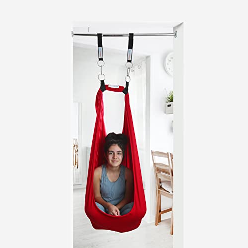 image for DreamGYM Doorway Sensory Swing Kit - Red Compression Swing and Trapeze