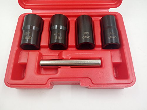 5PC Twist Socket Set Damaged Worn Lug Nut and Lock Remover 17,19,21,22MM