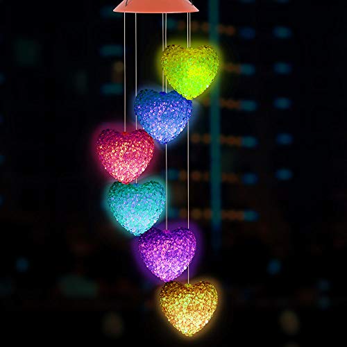 Me9Ue Solar Pink Heart Wind Chimes, Outdoor Waterproof Mobile Romantic Led Color-Changing Multi Solar Sensor Powered Wind Chimes Lights For Home, Yard, Night Garden, Party, Festival Decor #TOP2