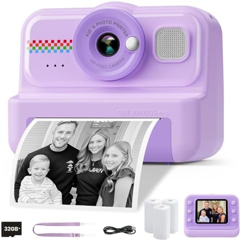 HiMont Kinderkamera Sofortbildkamera, 1080P Sofortbildkamera Kinder mit 32GB Karte & 3 Rollen Druckpapier, lustige Kinderspielzeug Geschenke für Jungen & Mädchen von 3-12 Jahren(Vi