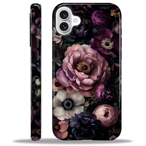 ANLUN STORE Case for iPhone 16 Plus, Hybrid Dual Protection Soft TPU + Hard PC Shockproof Cover Anti-Scratch & Slim Protective for Men Women Case Dark Romantic Gothic Floral Design