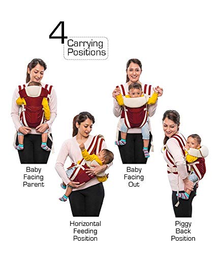 Image of 4-in-1 Adjustable Baby Carrier Cum Kangaroo Bag /Baby Carry Sling /Back /Front Carrier for Baby with Safety Belt and Buckle Straps (Maroon)