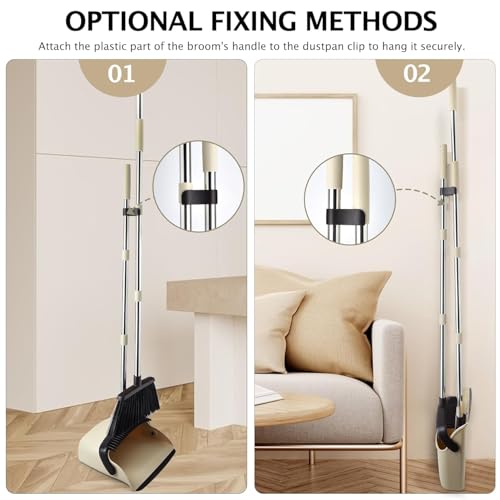Image of Broom and Dustpan Set, 52-in Long Adjustable Handle Broom Dustpan Combo with Dust pan Teeth to Automatically Clean Hair Suitable for Home Kitchen Office Hall Floor