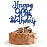 Gyufise 1Pc Happy 90th Birthday Cake Topper Glitter 90 & Fabulous Cheers to 90 Years Old Birthday Cake Pick for Celebrating 90th Birthday Anniversary Party Cake Decorations Supplies Blue