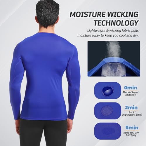 MeetHoo Men’s Compression Shirt Long Sleeve Shirts Sport Running Tops Sweat Wicking Quickly Dry Base Layer Top for Fitness Running Cycling Gym Basketball Royal Blue - Image 5