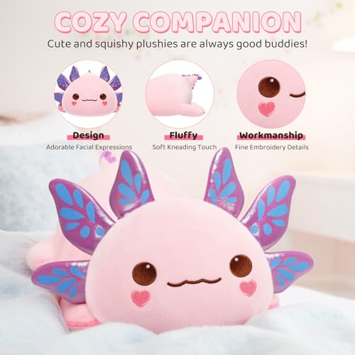 Mewaii Cute Axolotl Plush Pillow, Kawaii Plushies Pink Axolotl Stuffed Animals, Squishy Plushies, Cuddle Plush Pillow for Kids & Girls - Image 4
