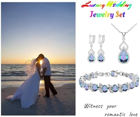 LMXXVJ Multicolor Cubic Zirconia Formal Jewelry Sets for Women,Platinum Plated Necklace Earrings Tennis Bracelet Gift Set for Mom/Wife/Sister/Best Friend - 2