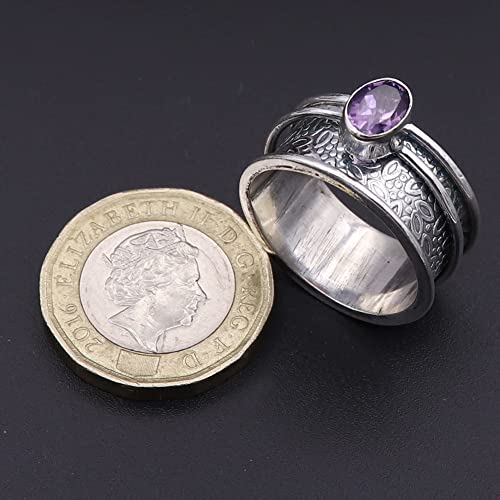 Amethyst Silver Spinner Ring 925 Solid Sterling Silver Band Meditation Ring By Goyal Exports SRG328D