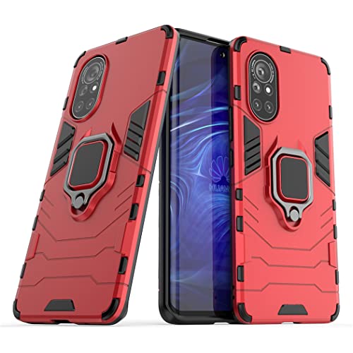MaiJin Compatible with Huawei Nova 8 4G, Nova8 5G Case, Metal Ring Grip Kickstand Shockproof Hard Bumper (Works with Magnetic Car Mount) Dual Layer Rugged Cover (Red)
